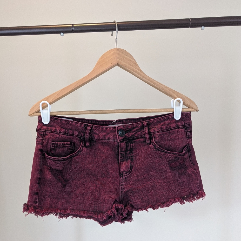 Pacsun maroon ripped raw hem shorts